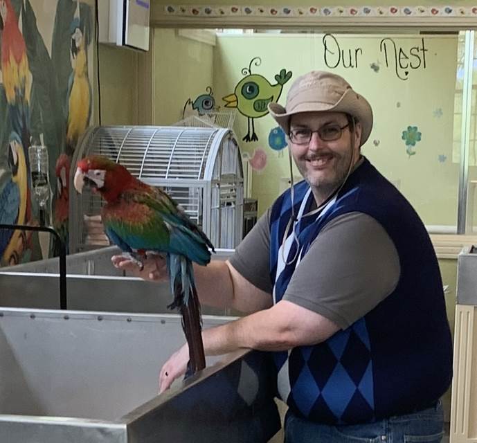 A person holding a parrot

Description automatically generated with medium confidence